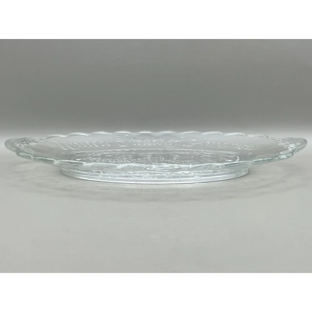 Vtg Avon 1776-1976 Bicentennial Eagle Clear Glass Oval Platter 9